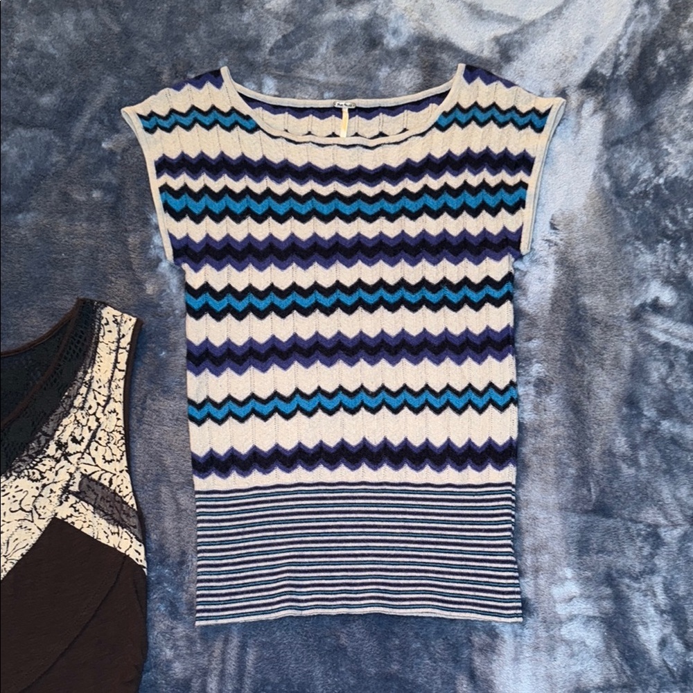 FP-White and Blue Fitted Ribbed Tank Top + bonus top